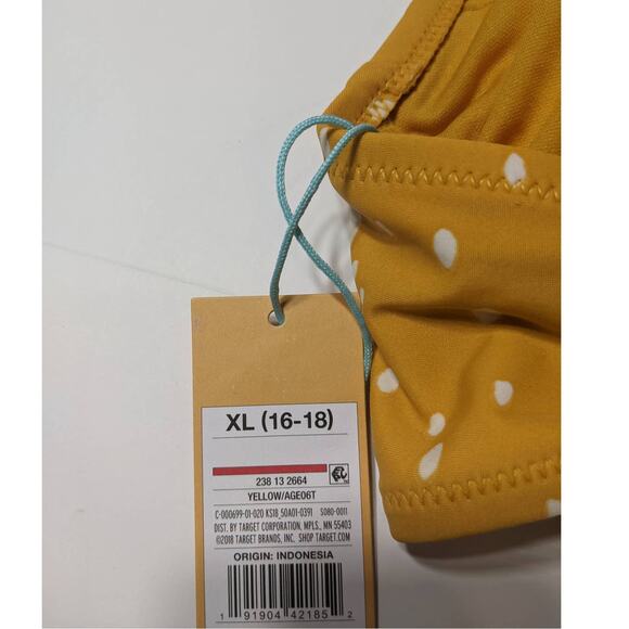 Kona Sol Bikini Yellow XL Cinched Front Dot Print Top Neck Tie Swimsuit Beach - Picture 9 of 11